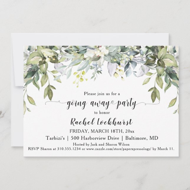 Convite Greenery Indo Embora Enviar Foto do Farewell Party (Frente)