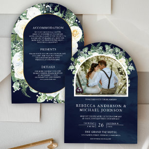 Convite Greenery Ivory Floral Tudo em um Marinho Casamento