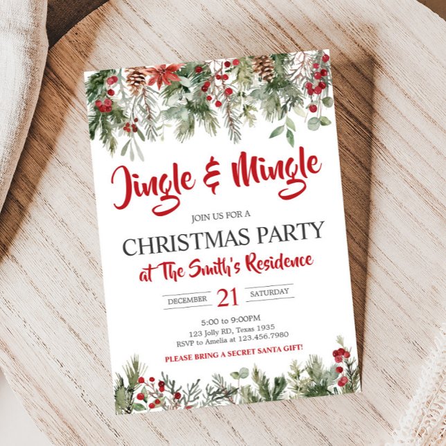 Convite Greenery Jingle e Festa de Natal Mingle (Jingle and Mingle Christmas Party Invitation)