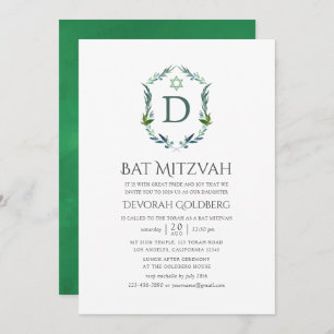 Convite Greenery Laurel Crest Bat Mitzvah