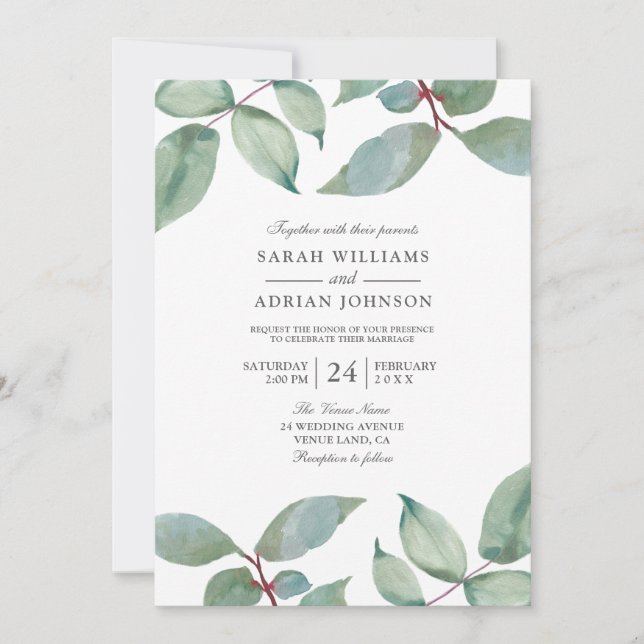Convite Greenery Leaf Summer Spring Invitation (Frente)