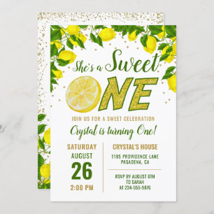Convite Greenery Lemon Sweet One First Birthday