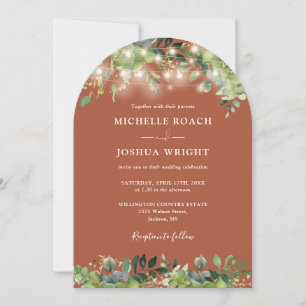 Convite Greenery Lights Arch Terracotta Código QR Casament