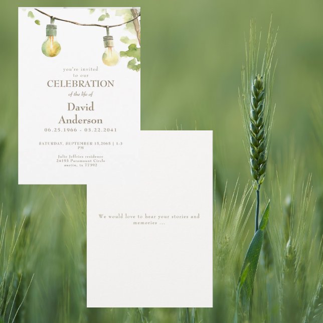 Convite Greenery & Lights Celebration of Life Invitation (Criador carregado)