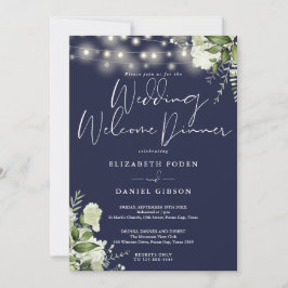 Convite Greenery Lights Navy Blue Wedding Welcome Dinner