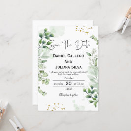 Convite Greenery Modern Save The Date Invitation