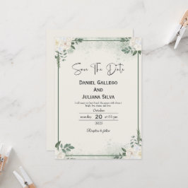 Convite Greenery Modern Save The Date Invitation