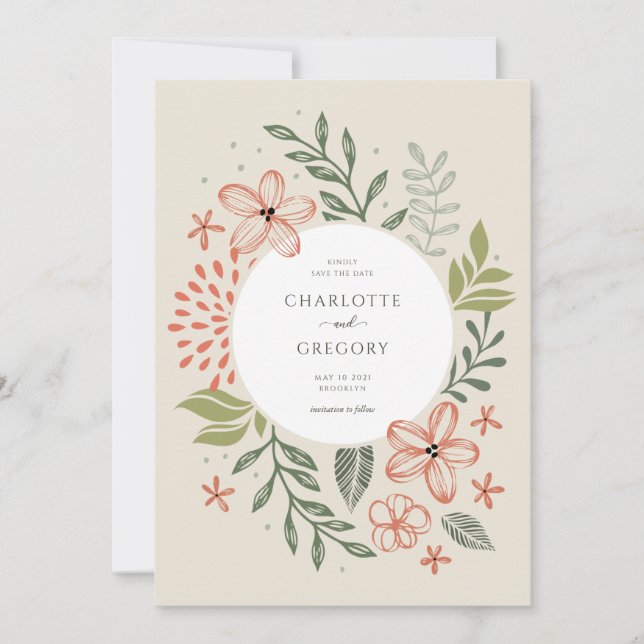 Convite Greenery Modern Wedding Salvar Data (Frente)