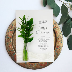 Convite Greenery no Partido da Quinceanera Branca