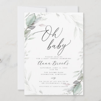 Convite Greenery Oh Baby Chic chá de fraldas