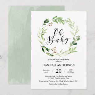 Convite Greenery Oh Chá de fraldas Modern Script
