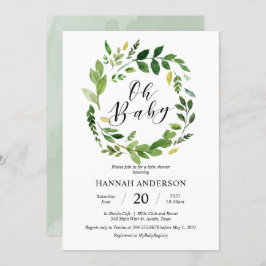 Convite Greenery Oh Chá de fraldas Moderno Script