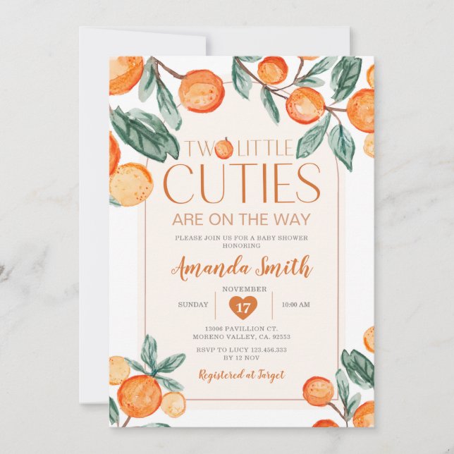 Convite Greenery Orange Duas pequenas engraçadinhas estão  (Frente)