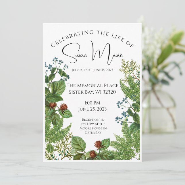 Convite Greenery Photo Funeral (Em pé/Frente)