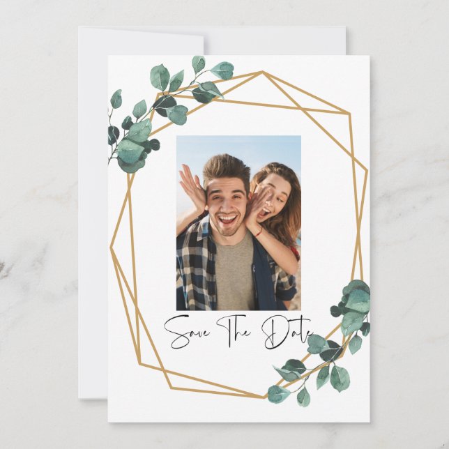 Convite Greenery Photo Save The Date Invitation (Frente)