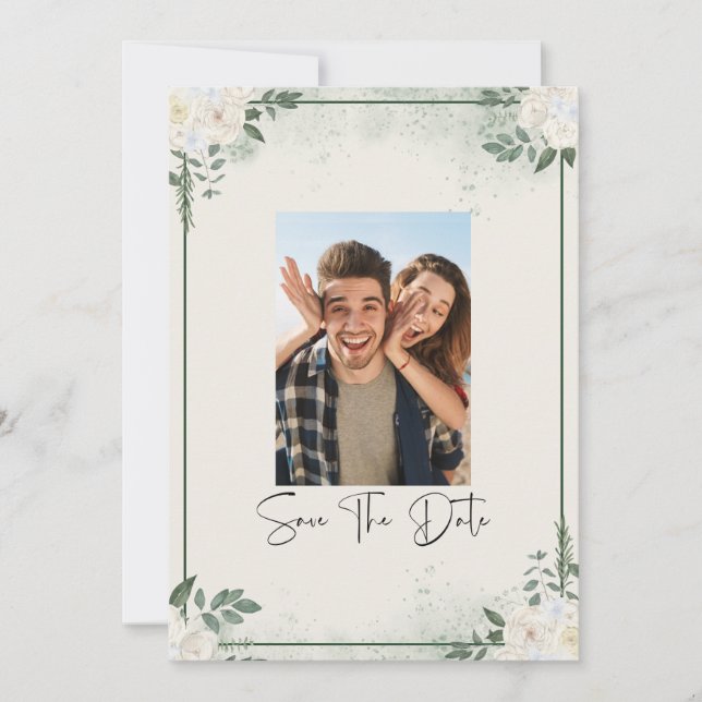 Convite Greenery Photo Save The Date Invitation (Frente)