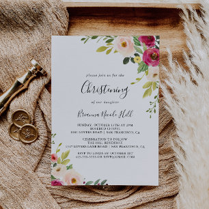 Convite Greenery Pink Blush Floral Christening