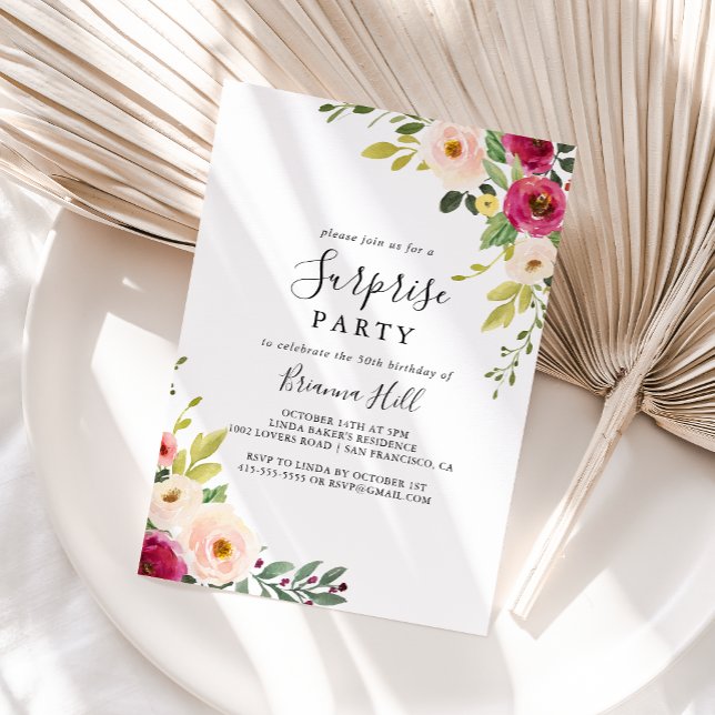 Convite Greenery Pink Blush Floral Surprise Party (Criador carregado)