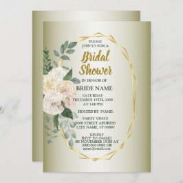 Convite Greenery  Pink Floral Gold Geometric Bridal Shower