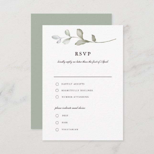 Convite Greenery | Placa RSVP de Cores Aquáticas Botânicas (Frente/Verso)