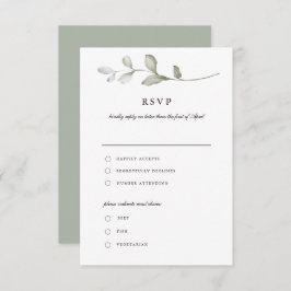 Convite Greenery | Placa RSVP de Cores Aquáticas Botânicas