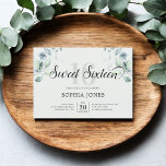 Convite Greenery Rustic Sweet 16 Sage Green<br><div class="desc">Celebre um aniversário marcante com nosso belo convite dos Dezesseis. Adorado com uma bela ilustração de eucalipto aquoso no topo, este convite combina encanto rústico com elegância. O título "Doce Dezesseis" é graciosamente escrito em caracteres elegantes, sobrepondo o número ousado, alto, do serifa "16". Perfeito para dar o tom para...</div>