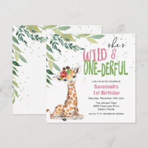 Convite Greenery Safari Girafa Aniversário de 1 ano