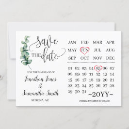 Convite Greenery salva o casamento minimalista do calendár