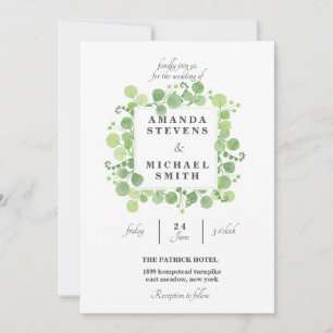 Convite Greenery Sqare deixa Wreath Watercolor Casamento