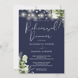 Convite Greenery String Lights Navy Blue Rehearsal Dinner