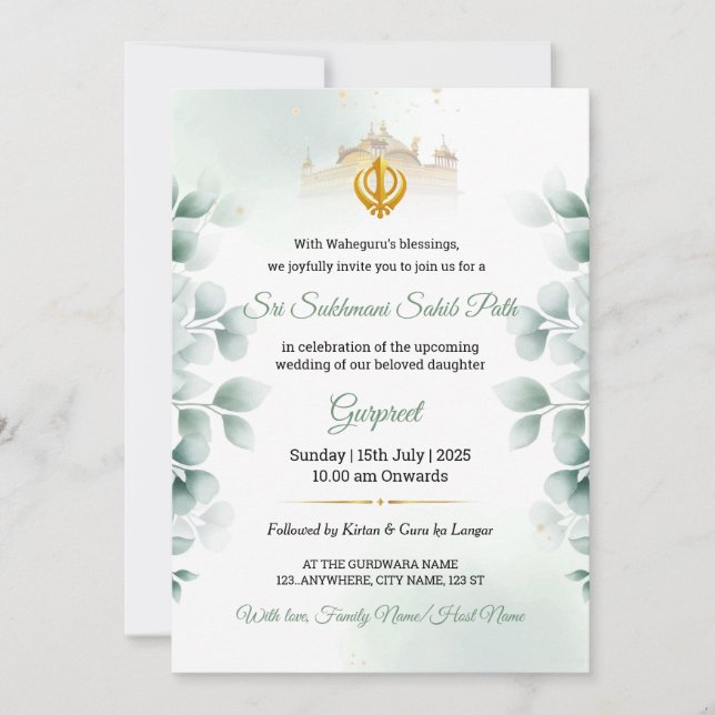 Convite Greenery Sukhmani Sahib Path Invitation (Frente)