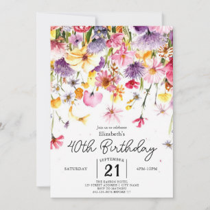 Convite Greenery Summer Wildflower aniversário de 40 anos
