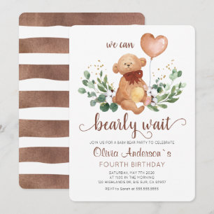 Convite Greenery Teddy Bear Barly Espera Aniversário Beb