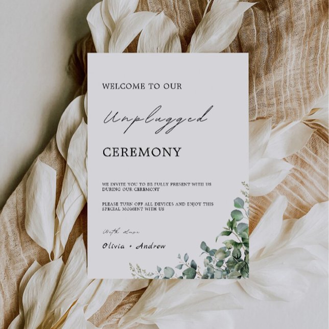 Convite Greenery Unplugged Ceremony Wedding Sign (Greenery Unplugged Ceremony Wedding Sign, Invitation)