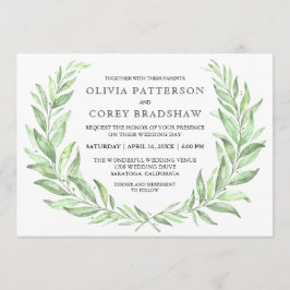 Convite Greenery Watercolor Laurel Wreath Wedding