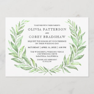 Convite Greenery Watercolor Laurel Wreath Wedding