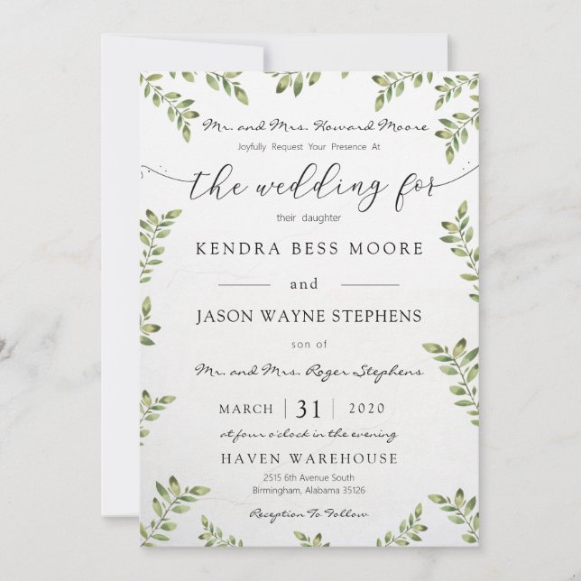 Convite Greenery Wedding (Frente)