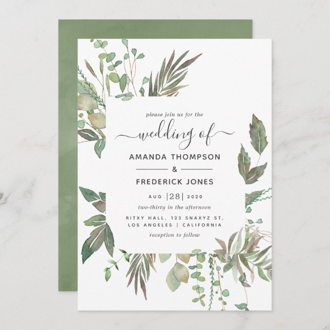 Convite Greenery Wedding (Frente/Verso)