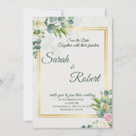 Convite Greenery Wedding Invitation Botanical Minimalist