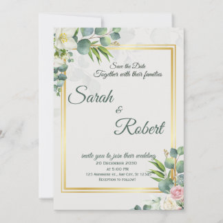 Convite Greenery Wedding Invitation Botanical Minimalist