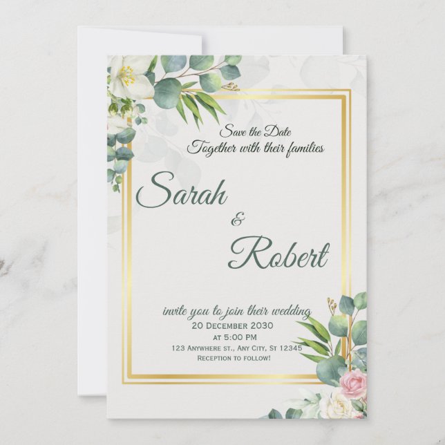 Convite Greenery Wedding Invitation Botanical Minimalist (Frente)