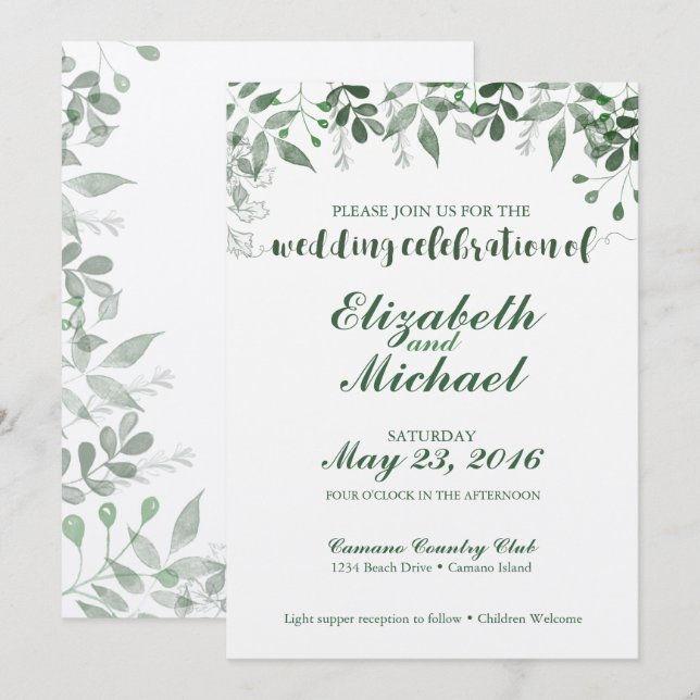 Convite Greenery Wedding Modelo (Frente/Verso)