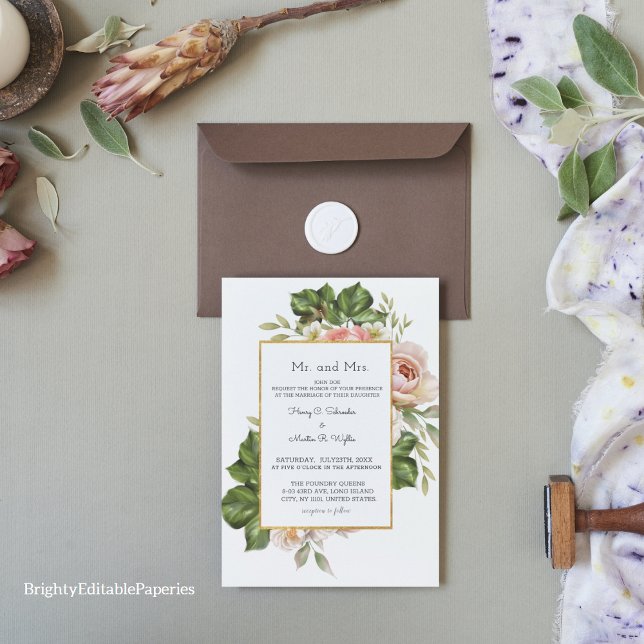 Convite Greenery Wedding Modelo (Greenery Wedding Invitation Template : A perfect blend of nature and elegance)