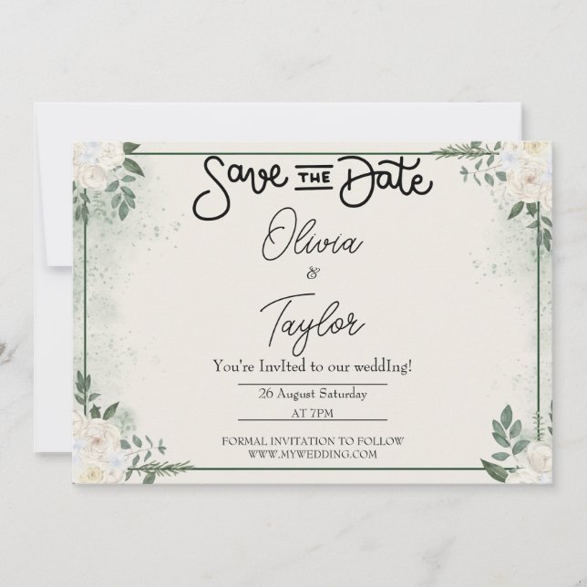 Convite Greenery Whimsical Save The Date Invitation (Frente)