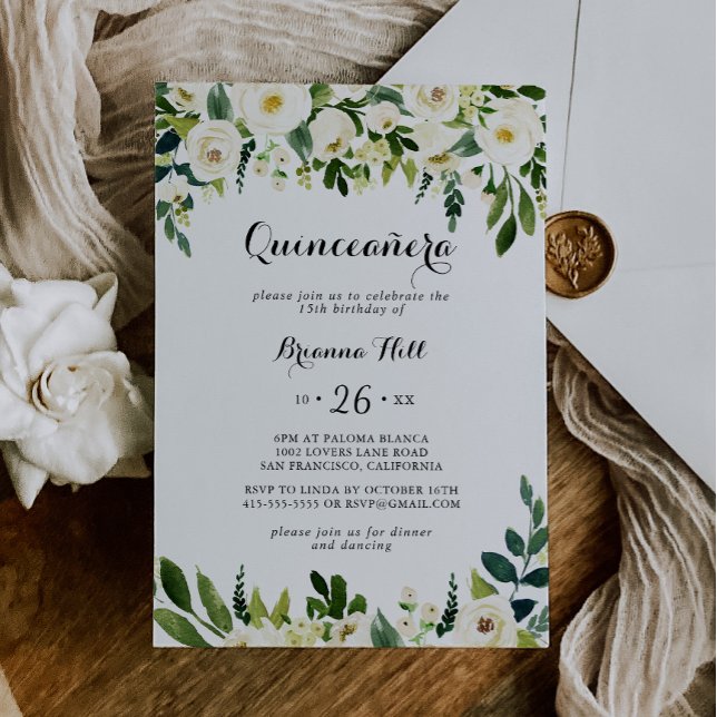 Convite Greenery White Autumn Floral Quinceañera (Criador carregado)