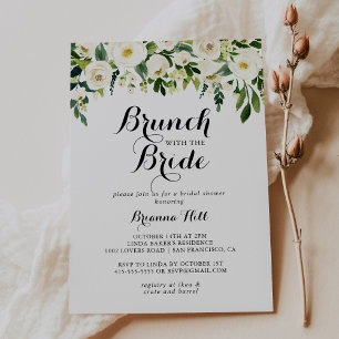 Convite Greenery White Floral Brunch com Chá Bride