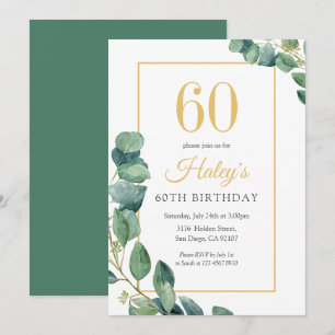 Convite Greenery Wreath Chic Dourado e Sage 60º aniversári
