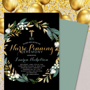 Convite Greenery Wreath Enfermeira Pinning Ceremony Convit