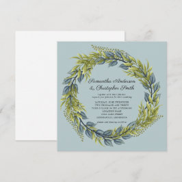 Convite Greenery Wreath Green e Dark Teal Wedding