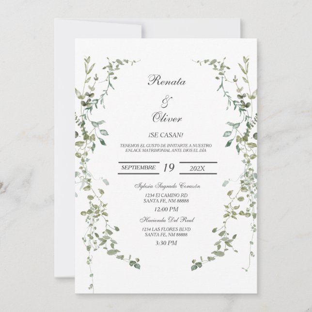 Convite Greenery Wreath Invitation (Frente)